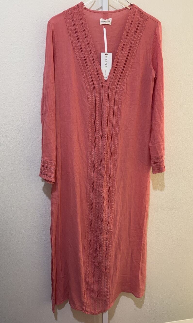 Honorine Women's Long Eden Kaftan Tulip Coral S NWT Gauze Collection